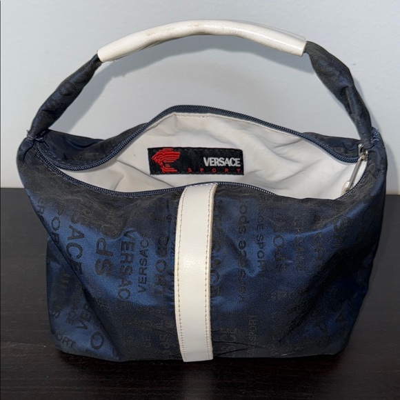 Versace Blue Nylon with White Leather Mini Bag with Elegant Logo Design - Picture 2 of 16